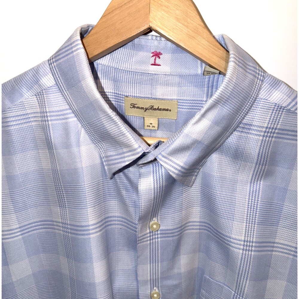 Tommy Bahama Dress Shirt Plaid Cotton Mens 18 34/35 Blue Resort Classic Office - Picture 2 of 9